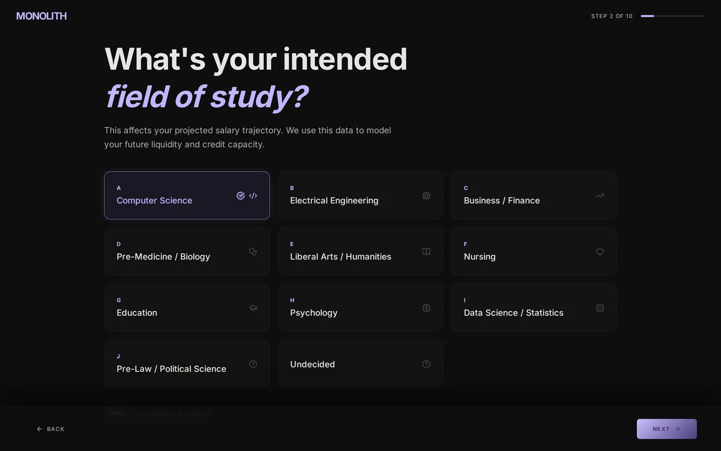 02: Intended field of study